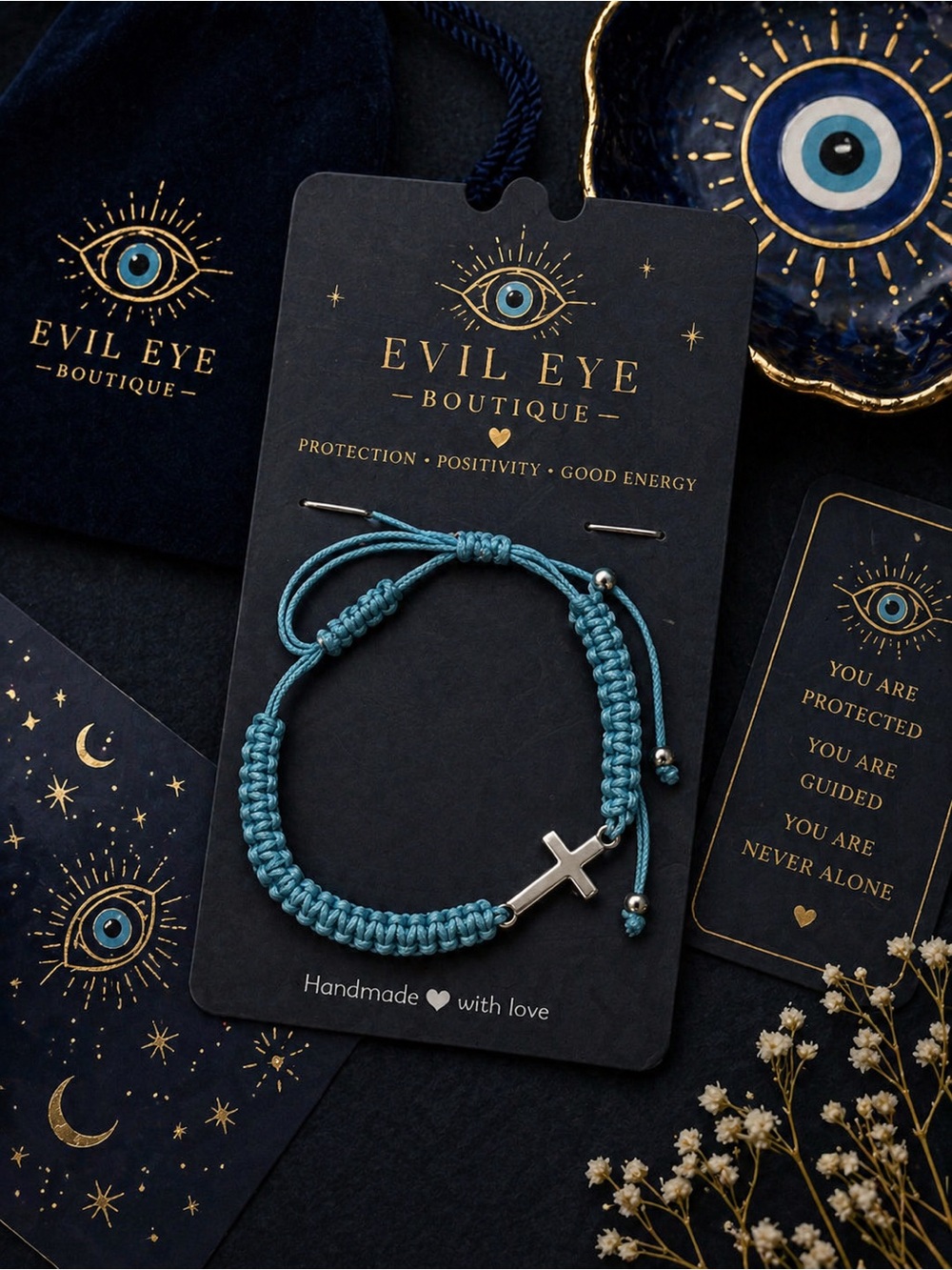 Teal Macramé Bracelet with Silver Cross